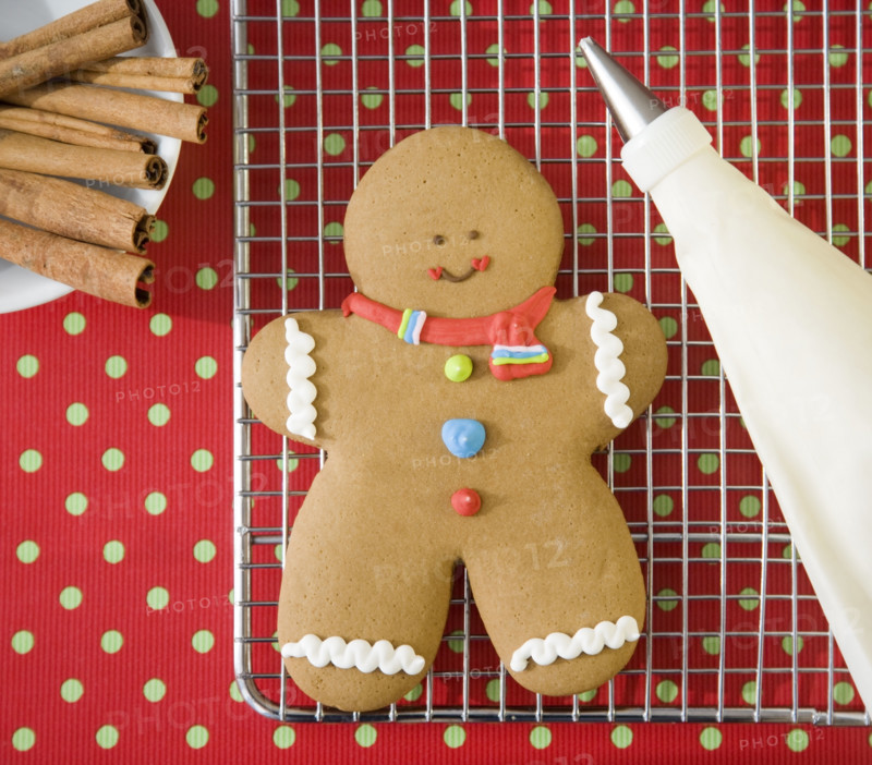 Gingerbread man cookie on cooling rack. Date : 2008