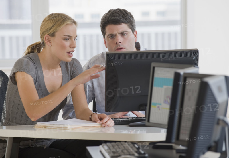 Businesspeople looking at computer.