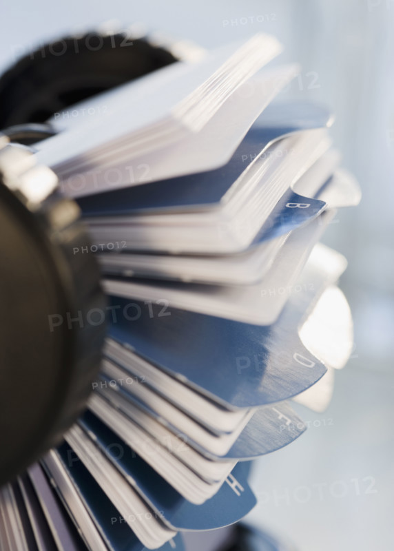 Close up of rotary card file.