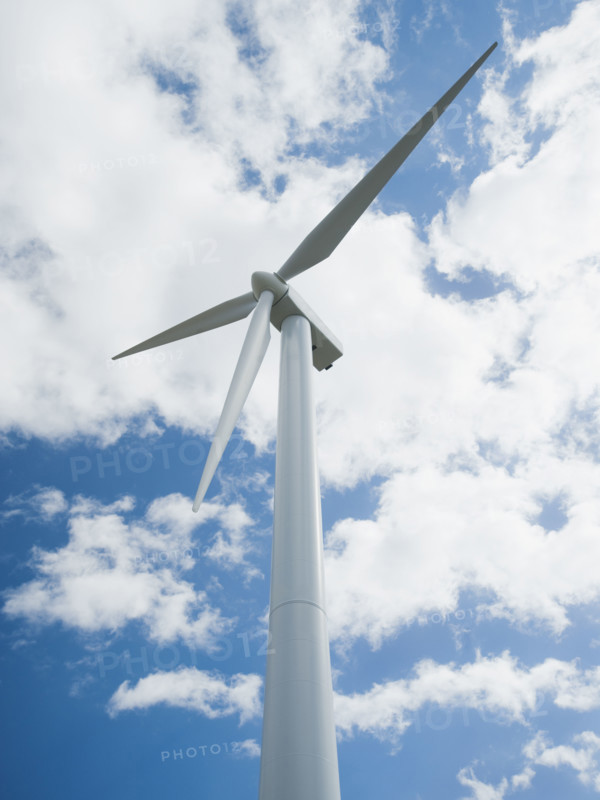 Low angle view of wind turbine. Date : 2008