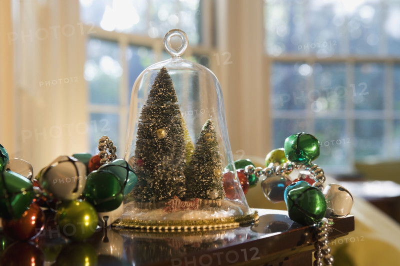 Christmas decorations on table. Date : 2008