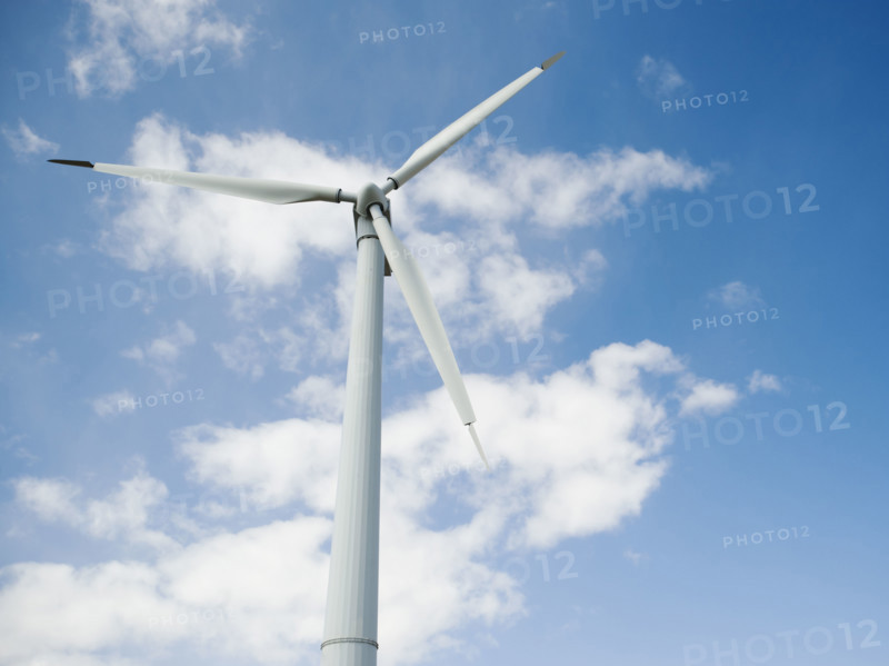 Low angle view of wind turbine. Date : 2008