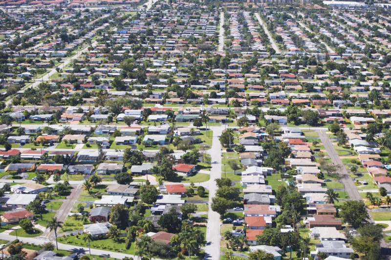 Aerial view of residential area, Florida, United States. Date : 2008