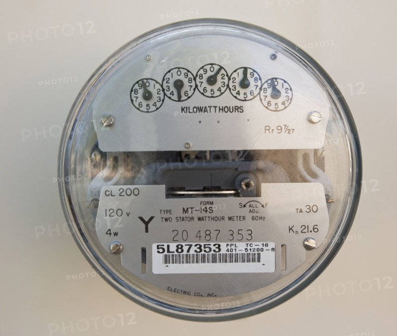 Close up of electric meter. Date : 2008