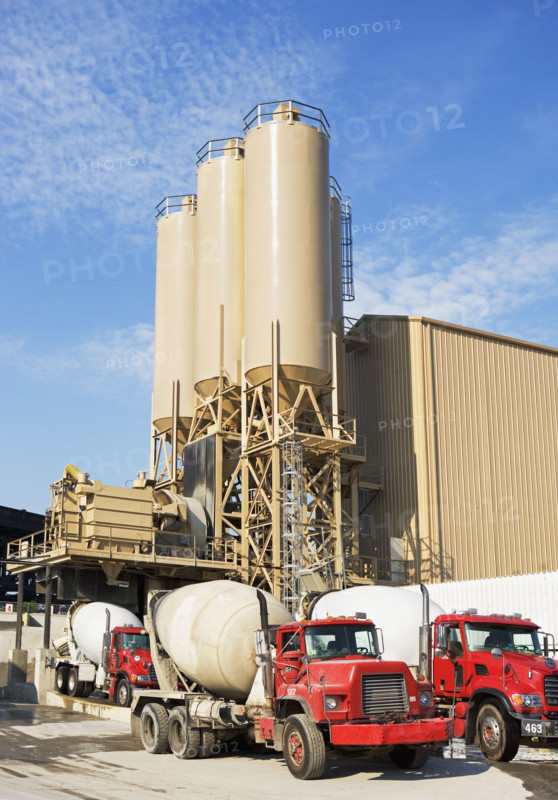 Cement trucks parked at cement plant. Date : 2008