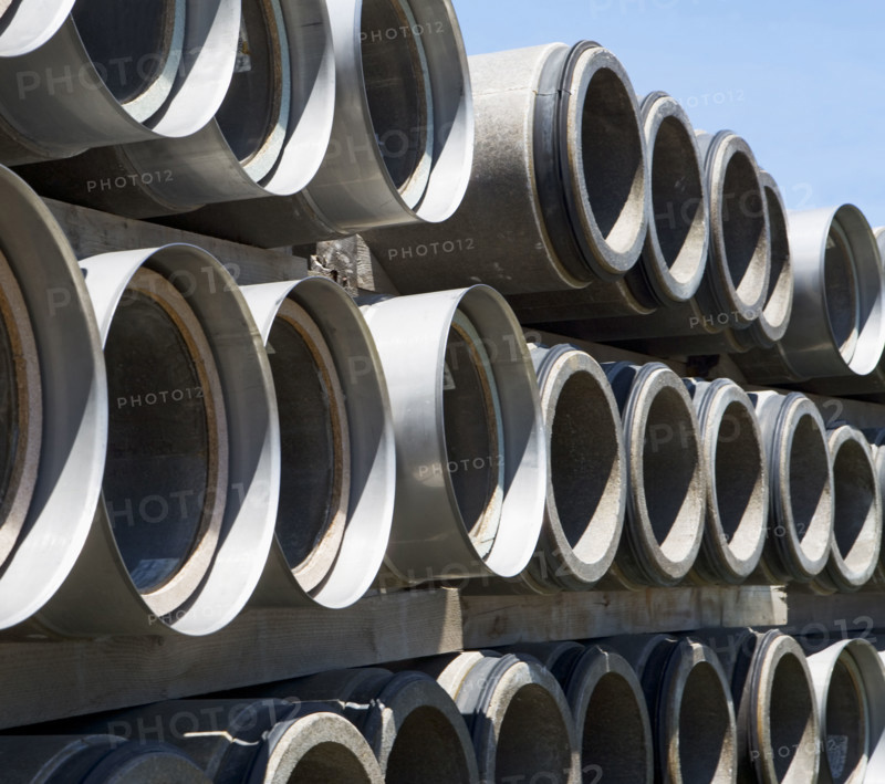 Rows of industrial sewer pipes. Date : 2008