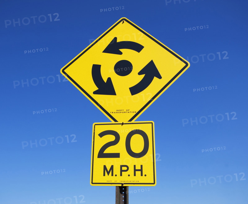 Traffic sign for roundabout. Date : 2008