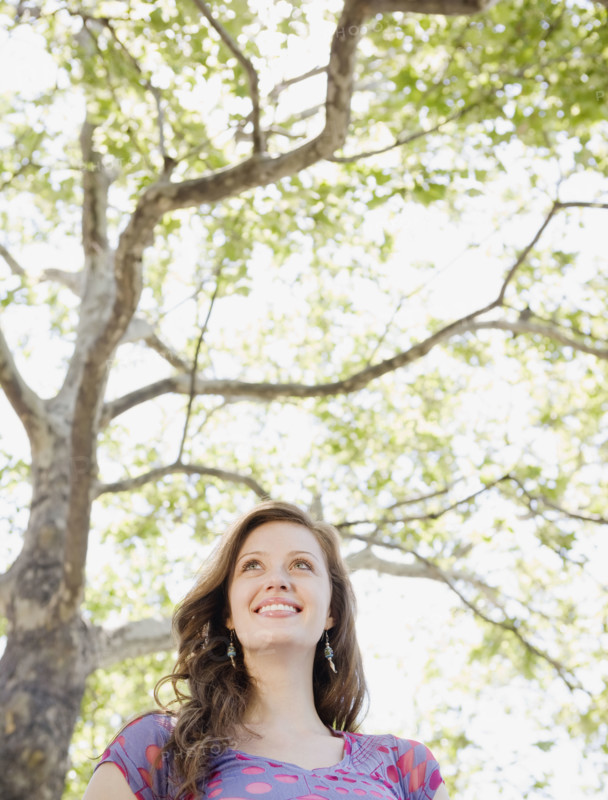 Low angle view of woman in park. Date : 2008
