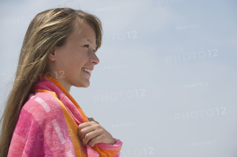 Girl wrapped in towel.