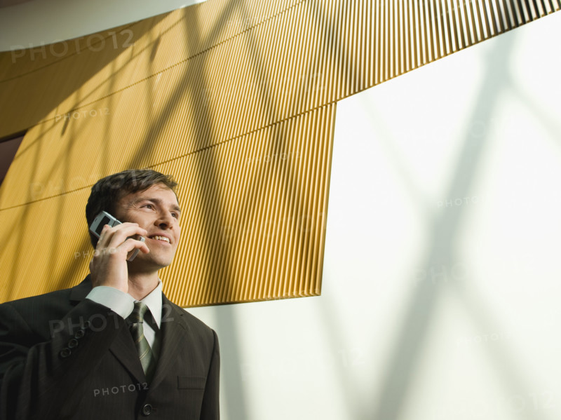 Businessman talking on cell phone. Date : 2008