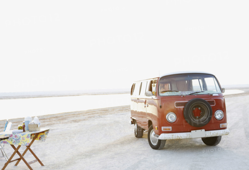 Van parked on beach. Date : 2008