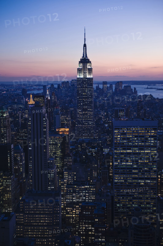Sunset view of Empire State Building and New York City.