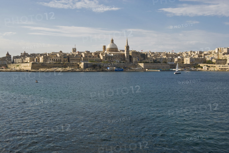 Senglea Point in distance, Valleta, Malta.