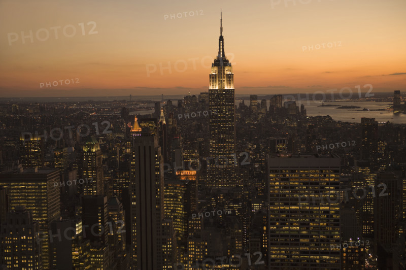 Sunset view of Empire State Building and New York City.