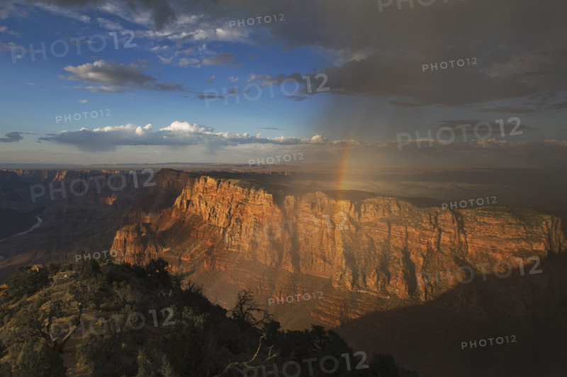 Rainbow and clouds over Grand Canyon, Arizona.