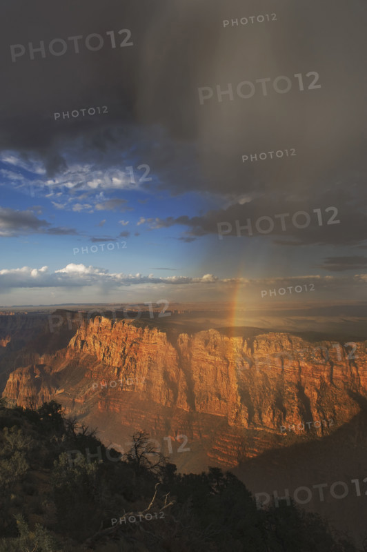 Rainbow and clouds over Grand Canyon, Arizona.