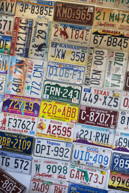 Collection of license plates.