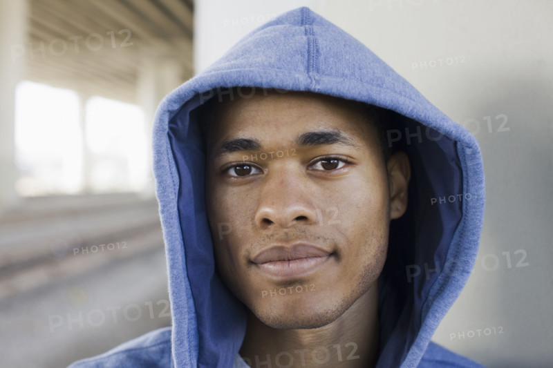 Close up of man wearing hoody. Date: 2008