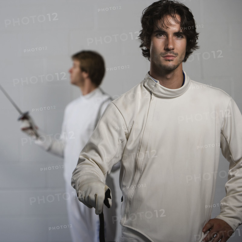 Portrait of fencers holding fencing foils. Date: 2008