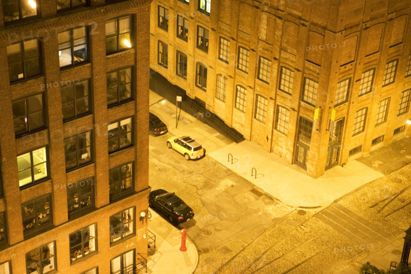Brooklyn buildings and street at night. Date : 2008