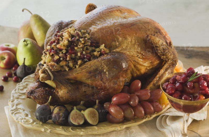 Thanksgiving dinner on table.