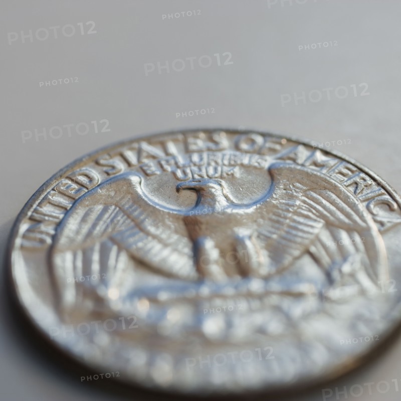 Close up of silver coin.
