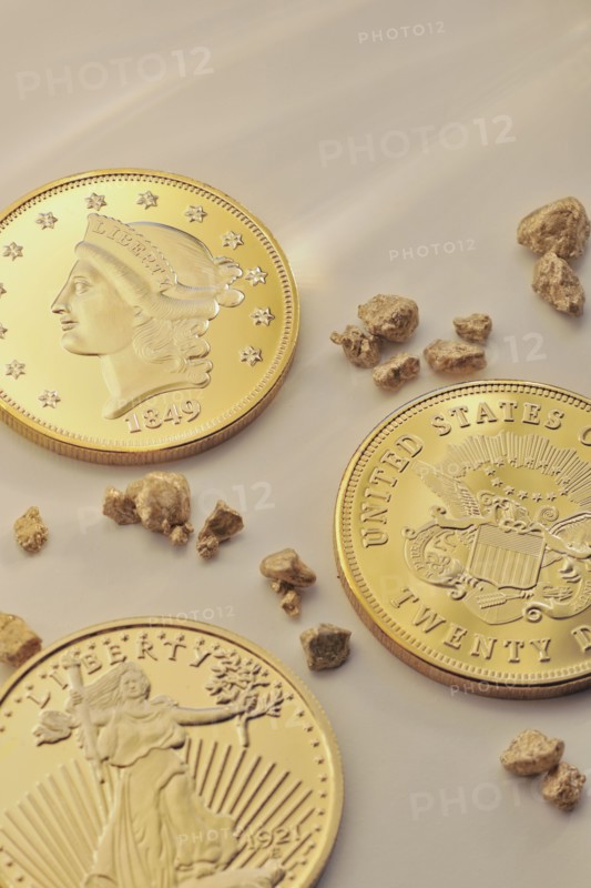 Gold coins and nuggets.