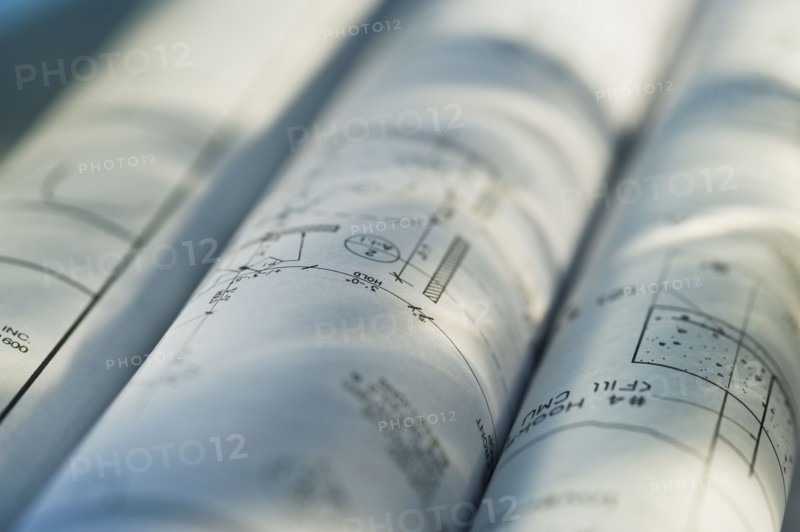 Close up of blueprints. Photographe : Daniel Grill