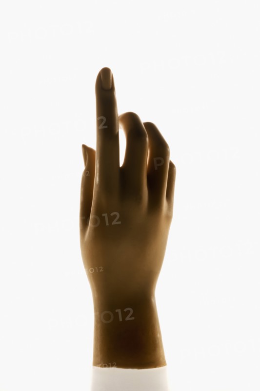 Mannequin hand pointing up. Photographe : Joe Clark