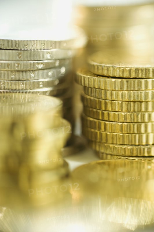 Stacks of euro coins.