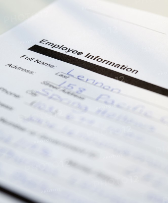 Employee information form. Photographe : Jamie Grill