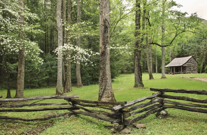 A fence and building in Smoky Mountain National Park.