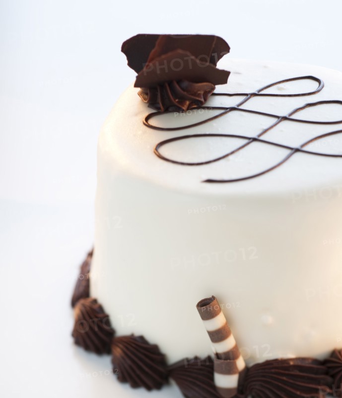 A chocolate and vanilla cake.