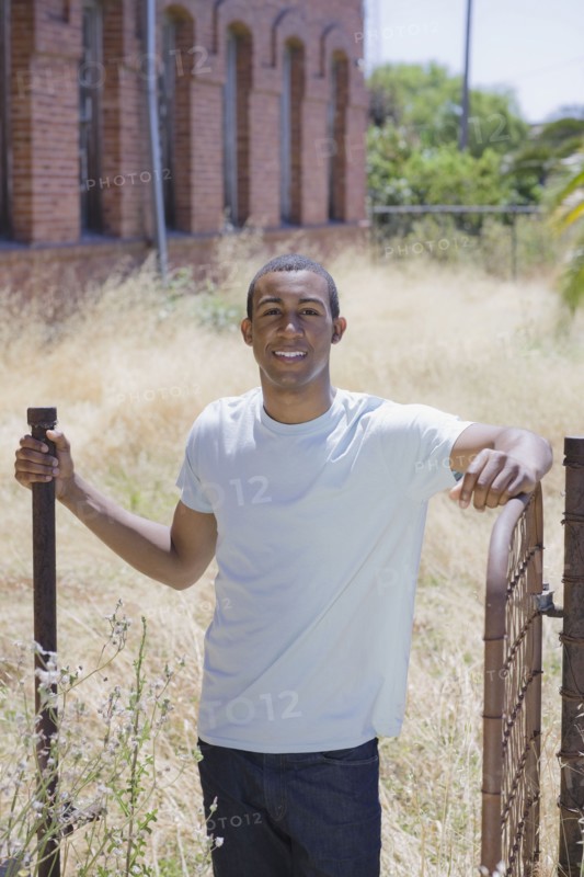 Young man at abandoned building