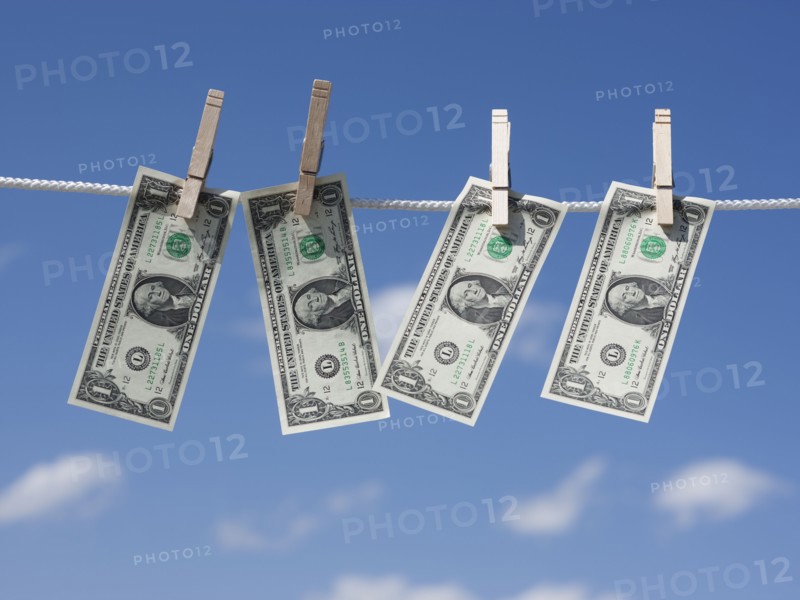 Dollars on clothes line