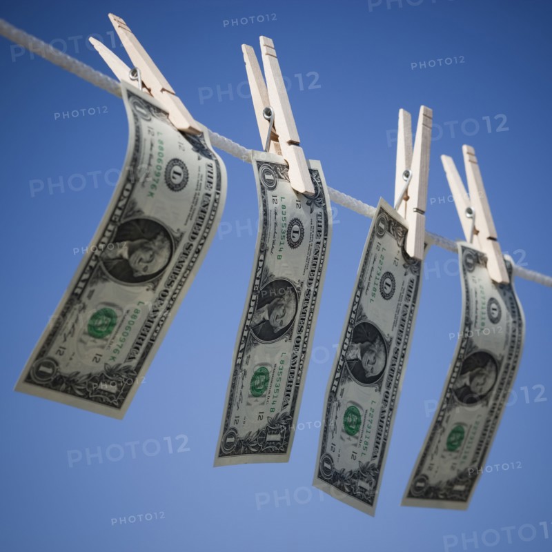 Dollars on clothes line