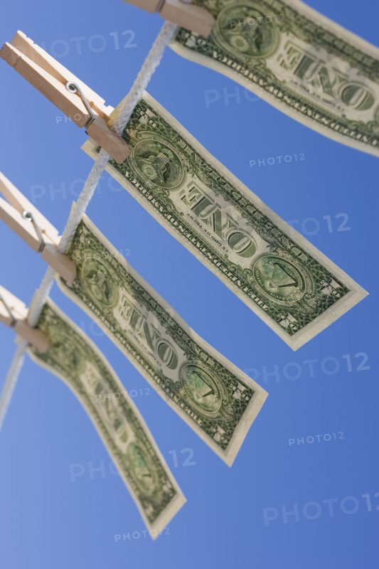 Dollars on clothes line