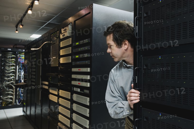 Man working in data center