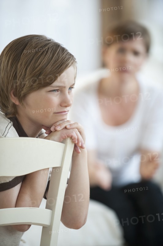 Mother talking with child.