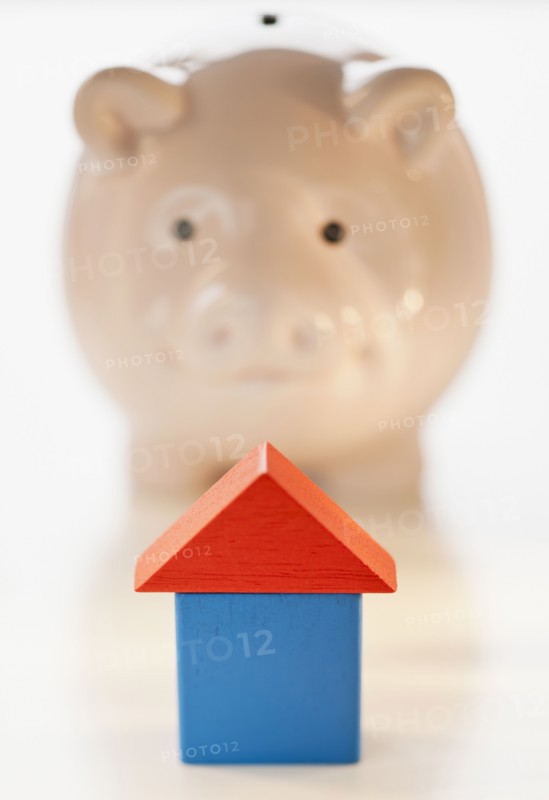 Piggy bank and symbolic house.