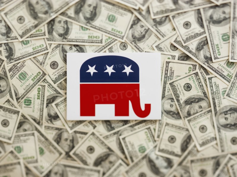 GOP symbol wtih US dollars as background