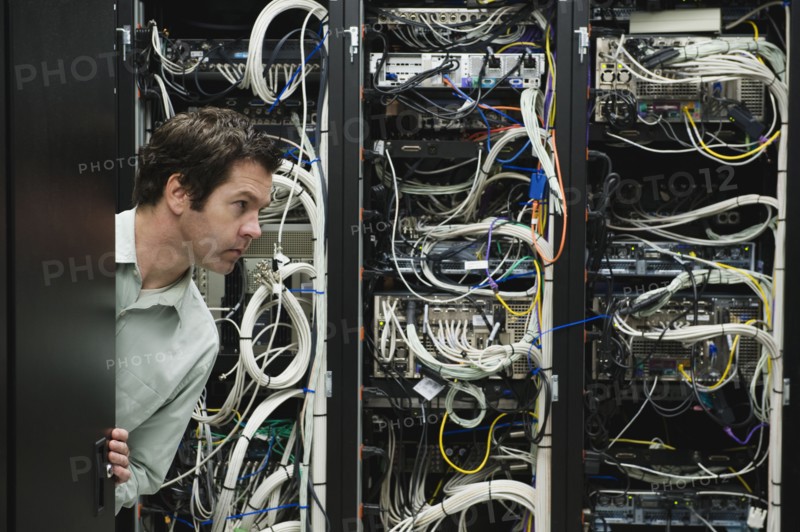 Man working in data center