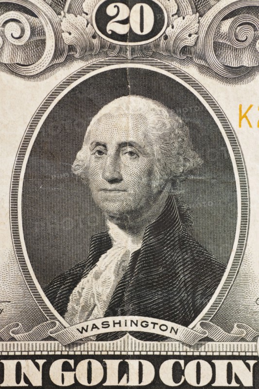 Twenty dollar bill.
Billet de 20 dollars avec le portrait de George Washington