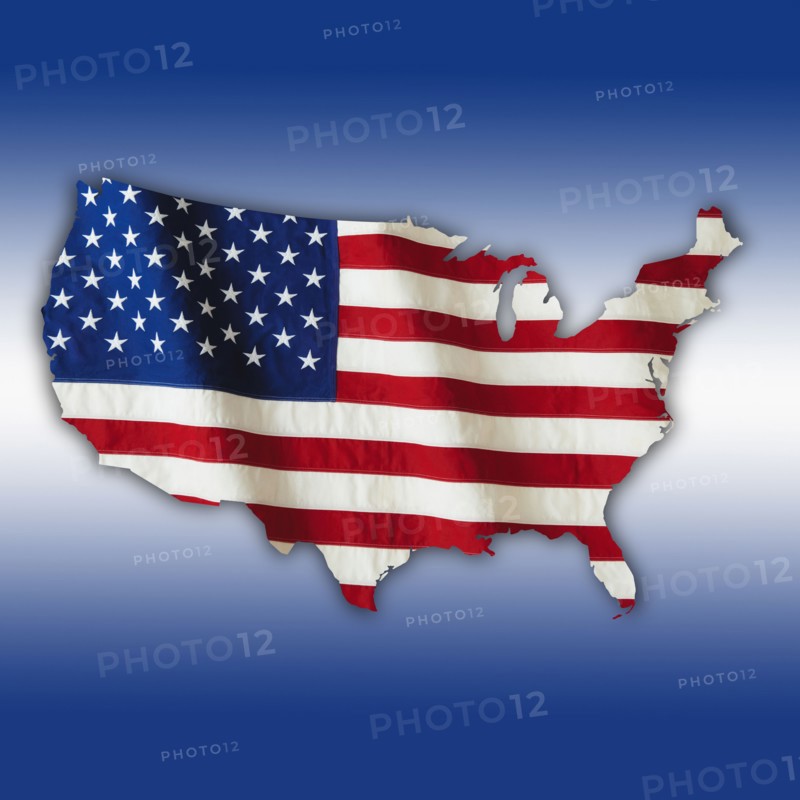 American flag in shape of United States.