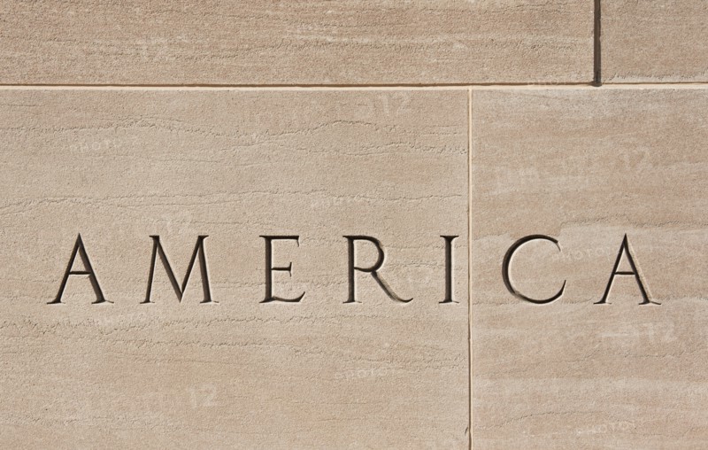 Wall of American building.