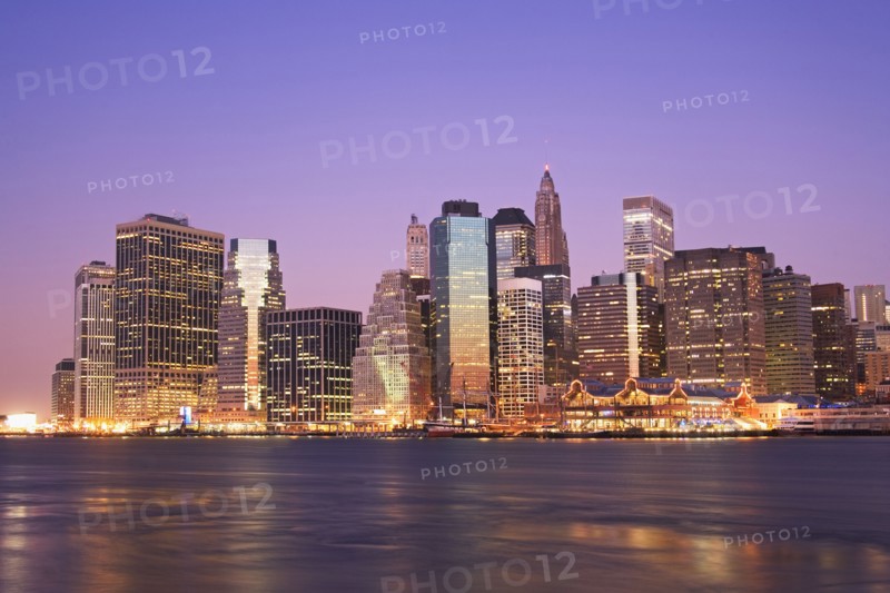 Illuminated waterfront office buildings