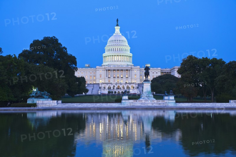Capitol building at dusk.