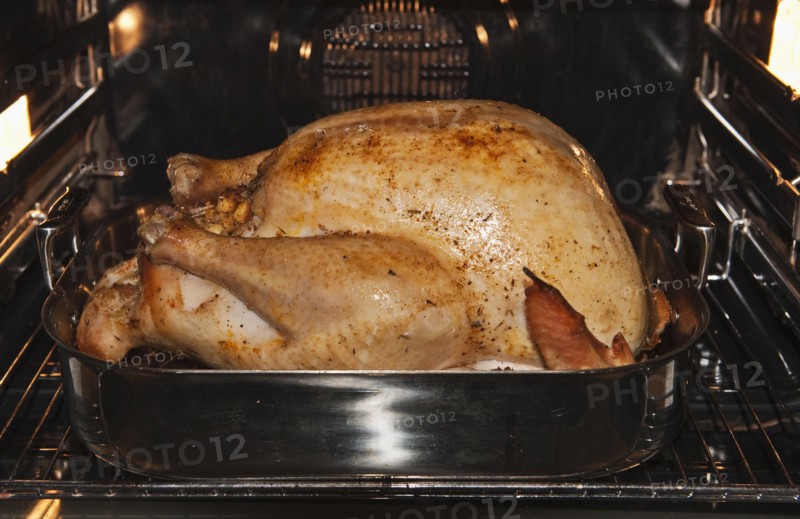 Turkey in oven.