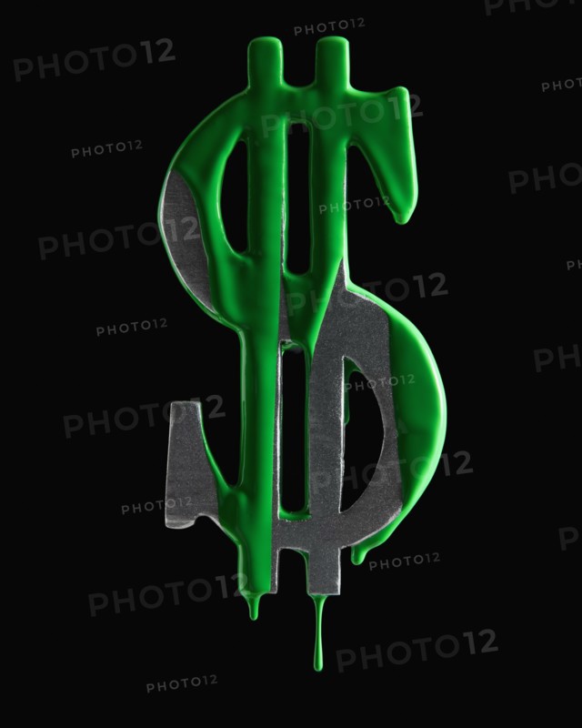 American dollar symbol dripping green paint. Photographer: Mike Kemp
