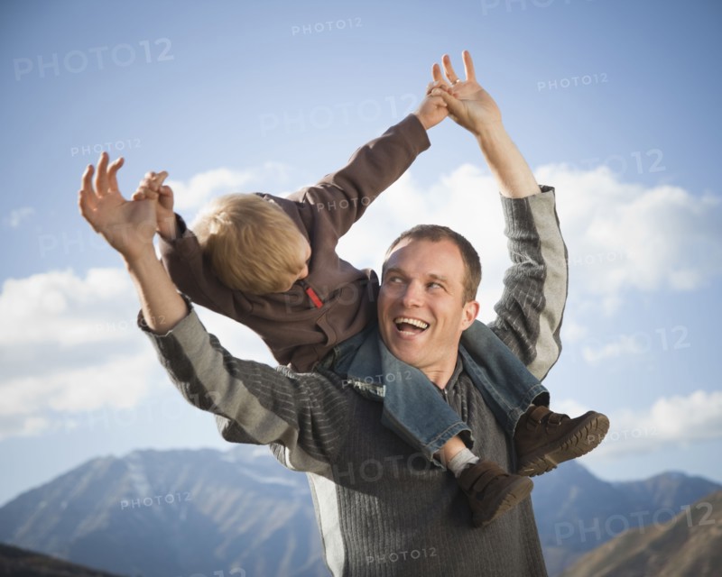 Father and son outdoors. Photographer: Mike Kemp